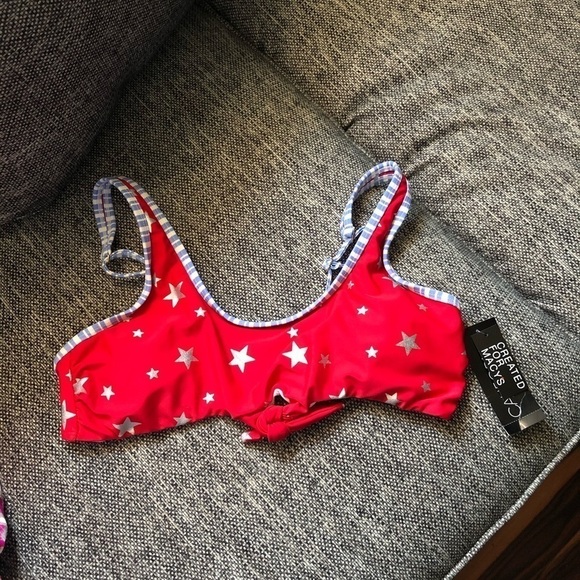 California Waves Stars Stripes Keyhole Bikini Swim Top  Juniors Large USA - Picture 1 of 5